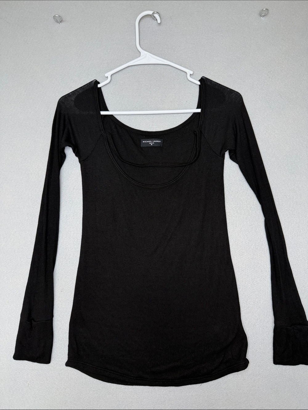 REVOLVE Micheal Lauren Black Scoop Neck Long-Sleeve Slim spandex blend Top